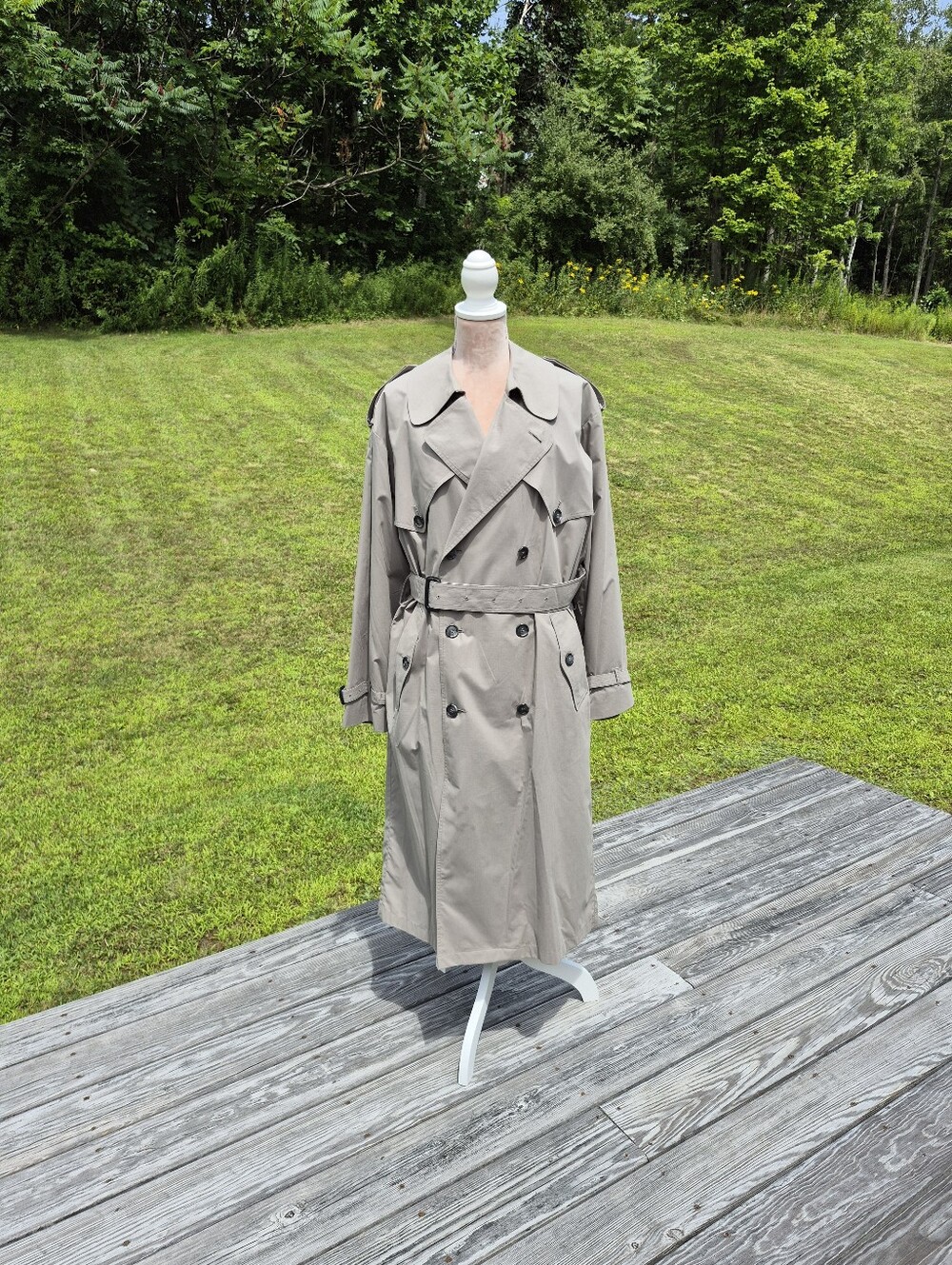 London Fog Grey Mens Trench Coat Size 38 Regular, Removable Lining